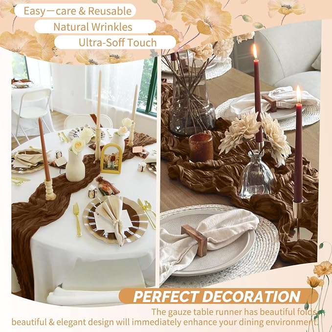 18 Pack Brown Cheesecloth Table Runner 17 x 108 inch Boho Gauze Table Runner Rustic Sheer Cheese Cloth Table Decorations for Wedding Party Baby Bridal Shower Birthday Holiday Home