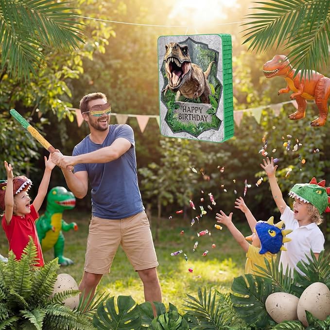 Dinosaur Piñata Set Dino Themed Piñata with Stick and Blindfold Girls Dinosaur Birthday Party for Animal Theme Party Decoration Baby Shower Game Supplies(Large Dino)