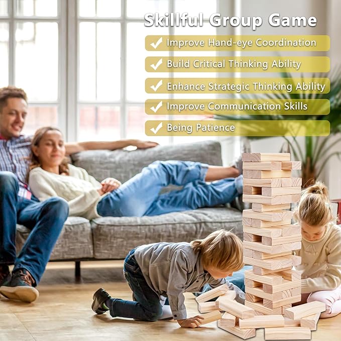 Aivalas Giant Tumbling Timber Games, 60 Blocks Large Tower Outdoor Game - Includes Carry Bag and Scoreboard, Wood Stacking Backyard Game Grows Up to 5FT for Kids Adults Family