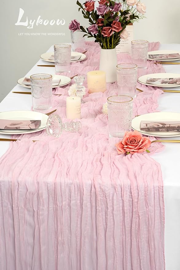 10 Packs Pink Cheesecloth Table Runner - Baby Pink, 35x120 inch Rustic Gauze Boho Wedding Table Runner Decoration for Wedding Party Bridal Shower