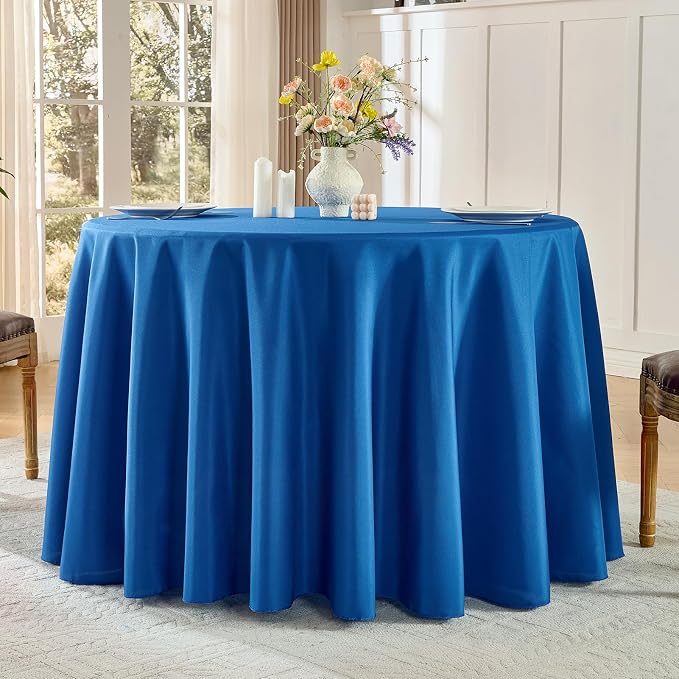 Round Tablecloth 2 Pack 108 Inch Royal Blue Tablecloths Washable Decorative Linen Polyester Table Clothes Cover for Dining Table Banquets Buffet Parties and Wedding