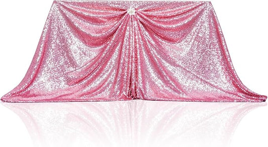 PartyDelight Sequin Tablecloth Fuchsia Pink Rectangle 60x102 Shimmer Table Cloths Sparkle Glitter Decorations