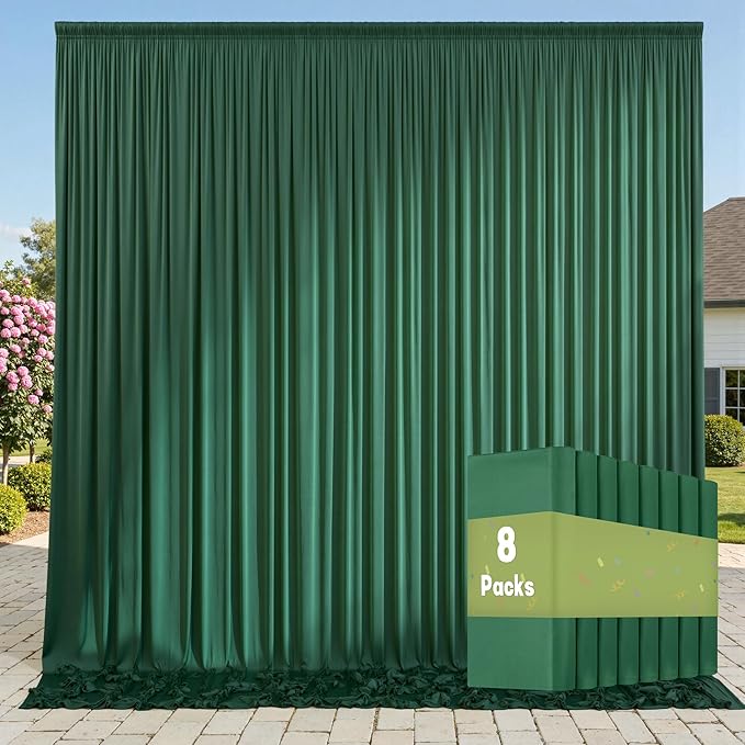 40ft x 10ft Wrinkle Free Hunter Green Backdrop Curtains for Parties, 8 Panels Polyester Green Photo Backdrop Drapes for Wedding Jungle Birthday Party Photography Background Stand