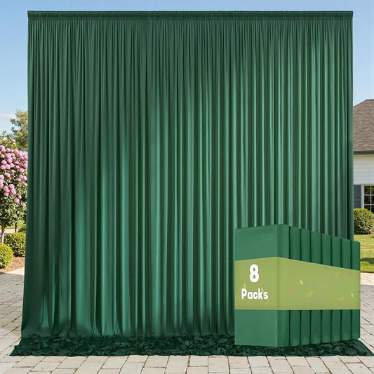 40ft x 10ft Wrinkle Free Hunter Green Backdrop Curtains for Parties, 8 Panels Polyester Green Photo Backdrop Drapes for Wedding Jungle Birthday Party Photography Background Stand