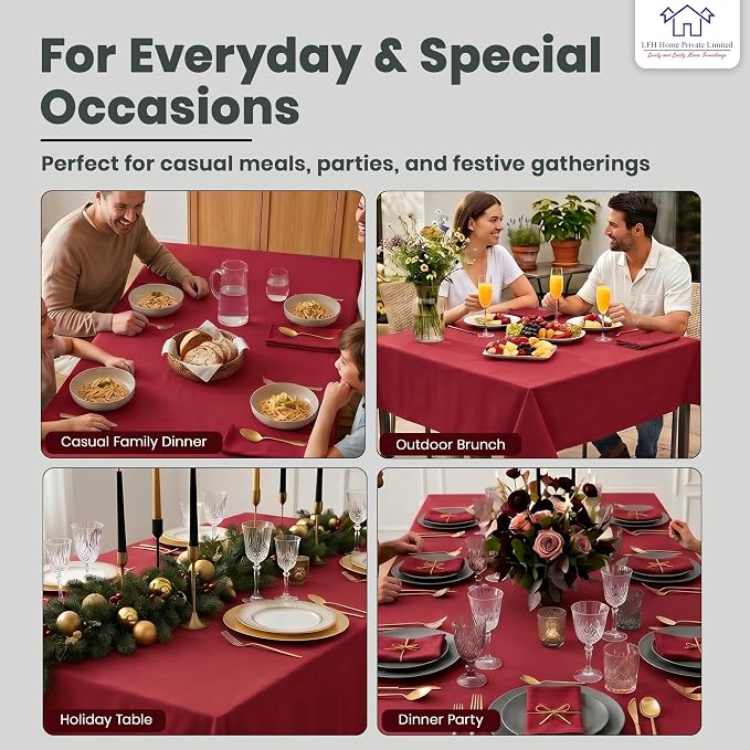 LFH Home Cotton Rich Beautiful Tablecloth for Rectangle Tables, 60 x 108 Inch Table Cloth, Machine Washable Fabric Table Cover for Dining Table, Kitchen, Parties, Holidays & Everyday Use-Red