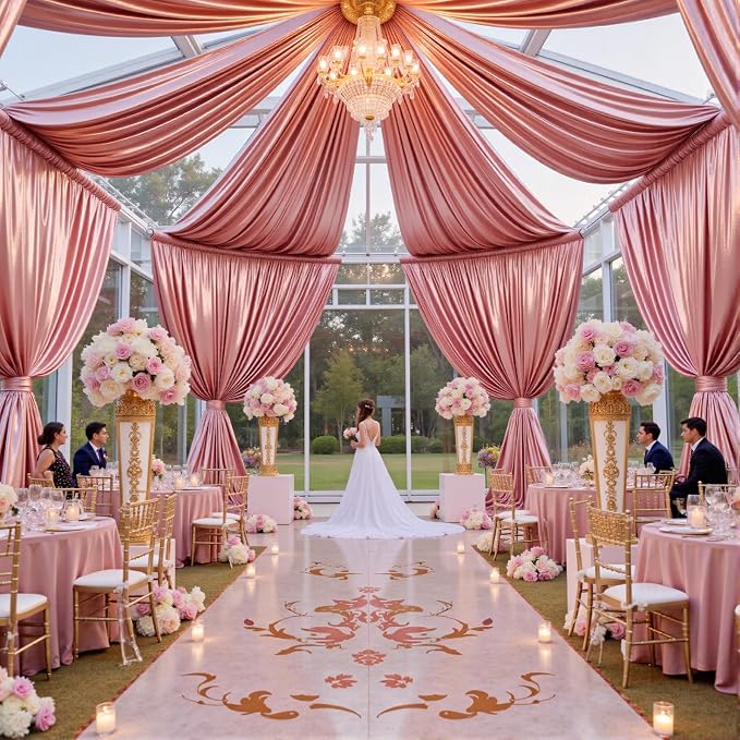 gogoparti 10x20FT Rose Gold Shimmer Backdrop Curtains for Weddings Parties - 2 Panels of Extra Long 5x20FT Drapes, Includes Dual Pole Pockets, Wrinkle-Free Fabric for Party, Tent Decoration