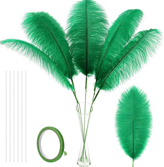 Soarer Green Large Ostrich Feathers - 10Pcs Making Kit 34inch Huge Ostrich Feathers Long for Tall Vase,Floral Arrangement,Mardi Gras Party Centerpieces and Wedding Home Decoration(Green)