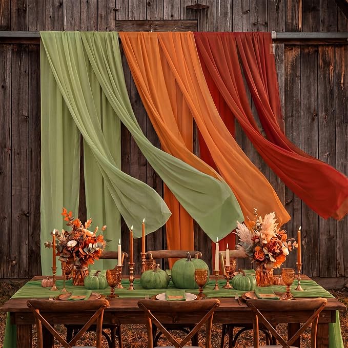 Boao 6 Pcs Fall Table Runner Burnt Orange Color Decorative Party Decorations Table Runner Cloth 10ft Boho Sheer Rustic Fabric for Wedding Birthday Party Baby Bridal Shower Graduation Dawn Decor