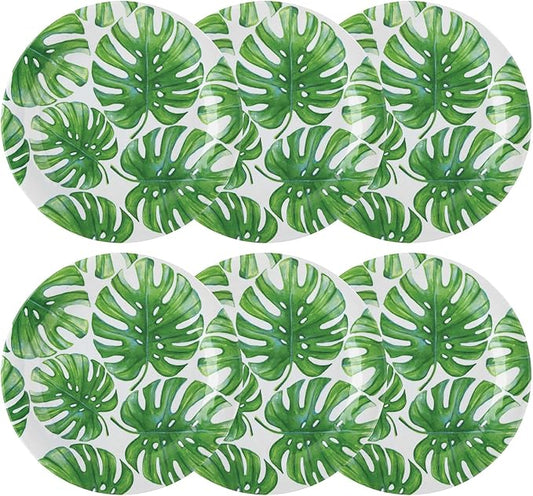 UPware Monstera Melamine Dinner Plate Set, Round Plates for Main course, Pasta, and Salad, BPA-Free, Dishwasher Safe, Green, 11 Inch, Set of 6