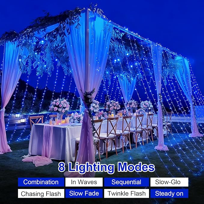 QITONG 2 Pack Battery Operated String Lights, Each 33ft 100 LED Blue Christmas Lights Outdoor Waterproof, 8 Modes Clear Wire Twinkle Fairy Lights Indoor with Remote