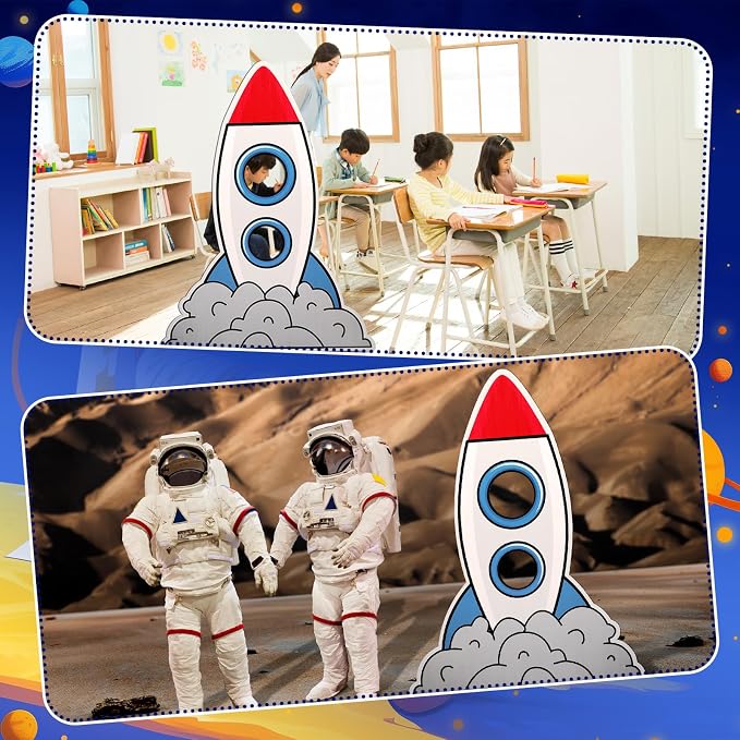 Amyhill 5 Feet Rocket Space Ship Cardboard Cutout Stand Ups Rocket Spaceship Backdrop Photo Props Standup for Classroom Vacation Bible School Space Theme Party Science Fairs Supplies