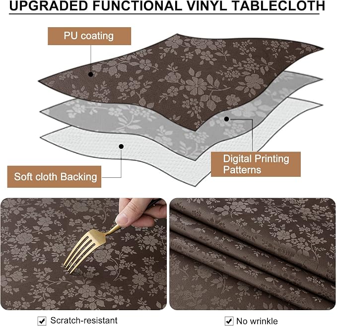 Smiry Rectangle Table Cloth, Waterproof Heavy Duty Vinyl Tablecloths, Wipeable Washable Table Cover for Kitchen and Dining Room (Coffee, 70" X 90")