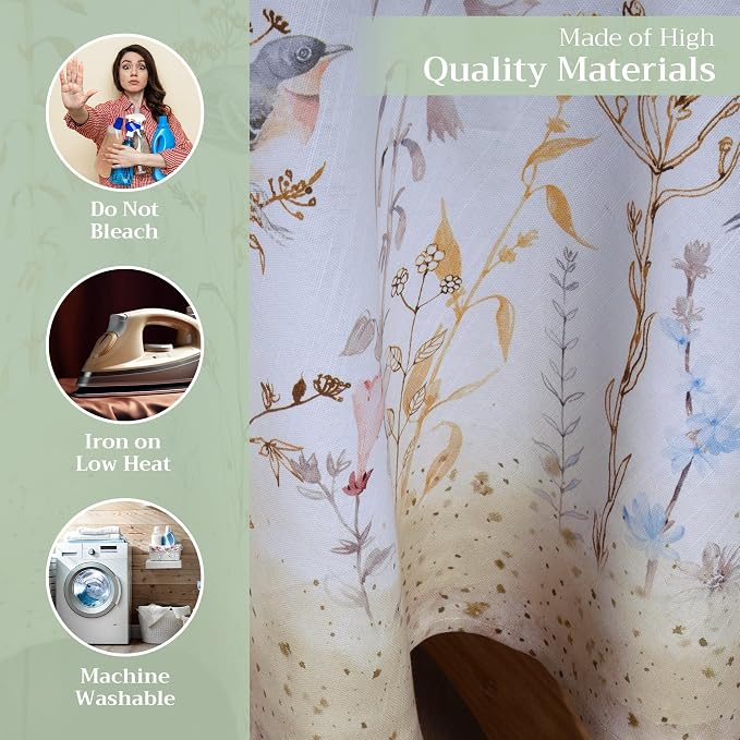 Maison d' Hermine Table Cloth Round Table 100% Cotton 69 Round Inches Tablecloth Reusable Decorative for Dining Kitchen Room Farmhouse Party Home Hotel Restaurant Spring Summer- Meadow Florals - Beige