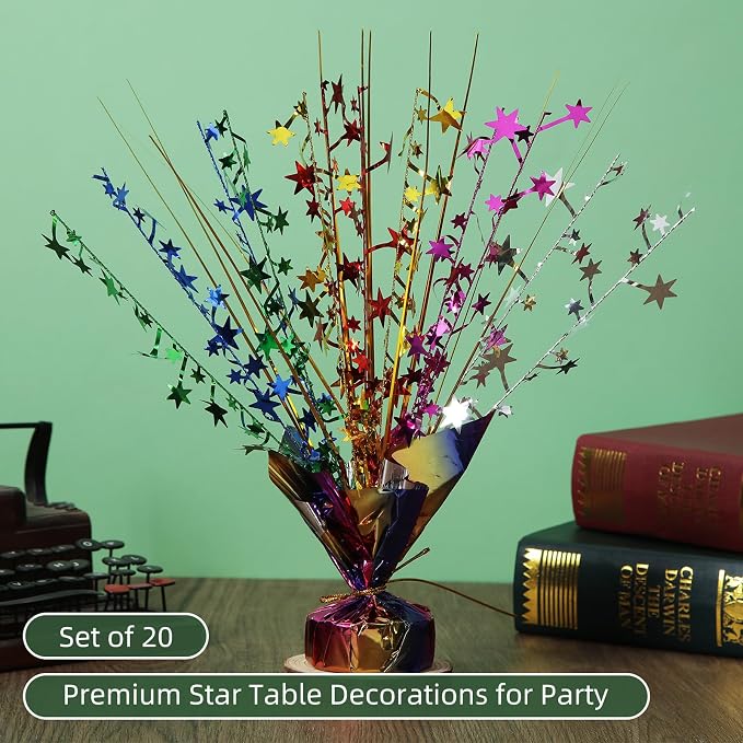 20 Pack Colorful Star Table Decorations Metallic Foil Spray Centerpiece Burst Table Centerpieces for Birthday Party Decoration Graduation Wedding Baby Shower Party Supply (Colorful)