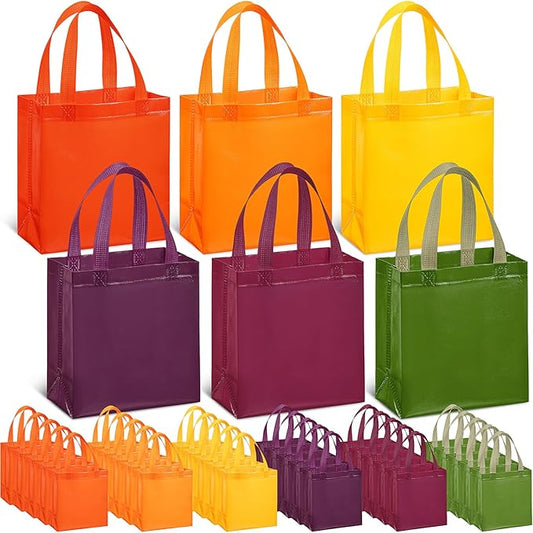 Wesnoy Easter Gift Bags Bulk Woven Pastel Gift Bags with Handles Reusable Party Favor Goodie Bulk, Orange Rainbow Color Tote Bag for Women Wedding Birthday Bridal Shower Decoration