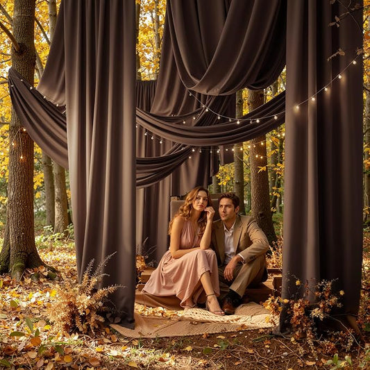 4 Panels 5x20ft Brown Ceiling Drapes for Wedding Parties, Wrinkle Free Thick Polyester 20ft Extra Long Wedding Draping Brown Ceiling Curtains Arch Drapery for Birthday Party Canopy Tent Decor