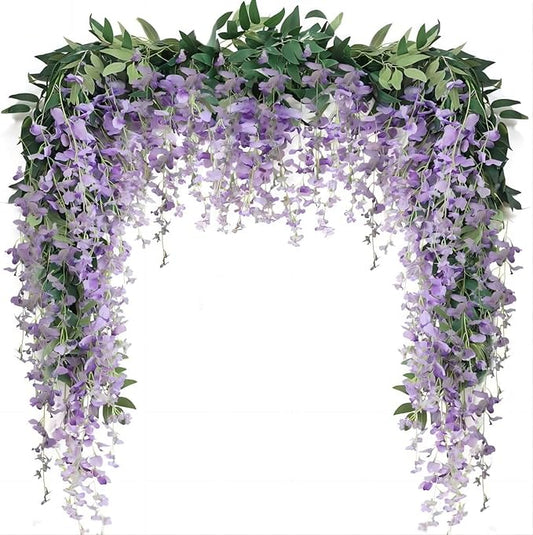 JUSTOYOU 3PCS 7FT Artificial Wisteria Vine Garland Fake Flower Wisteria Garlands for Outdoor Indoor Wedding Wall Bedroom Decoration(Purple)