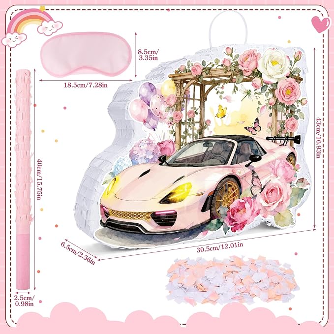 Cars Piñata Race Car Party Favors Set with A Blindfold, Bat and Confetti Birthday Party Supplies Theme Racing Pinata for Celebration Carnival Party Supplies