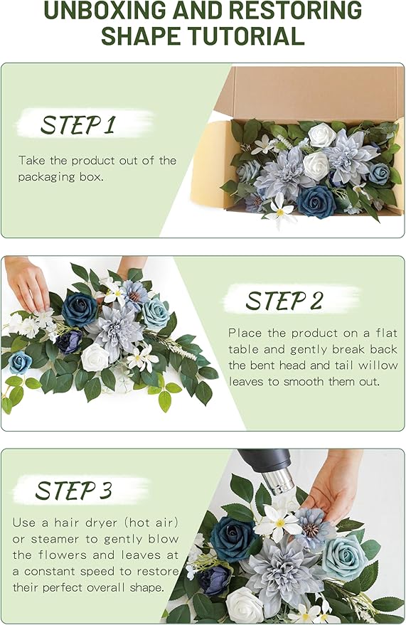 Wedding Decor (Pack of 2) Welcome Sign Flower Backdrop Garland for Ceremony Reception Wall Easel Home Decoration Entryway Faux Outdoor Board Head Table Decor (Dusty Blue & Navy)