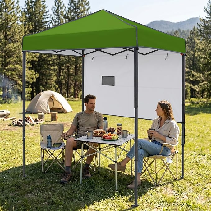EAGLE PEAK 6x4 Instant Pop Up Canopy Tent with 1 Half Wall Panel, Straight Leg Sun Shelter, Portable Canopy with Carry Bag for Camping, Beach & Sports, Grass Green