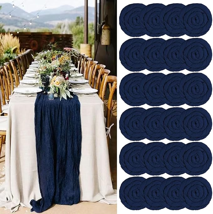 24 Packs Cheesecloth Table Runner Navy Blue,10 Ft Rustic Gauze Boho Wedding Table Runner Decoration, Wedding Table Decor Table Cloth for Wedding Party Bridal Shower Table,21.5x120in