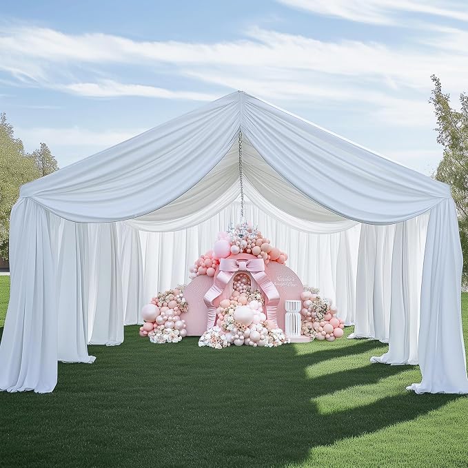 Outpain 50ftx20ft White Backdrop Ceiling Drapes, 10 Panels, 20ft Height, Wrinkle Free, Tent Draping Curtains, Polyester, Wedding, Birthday, Anniversary