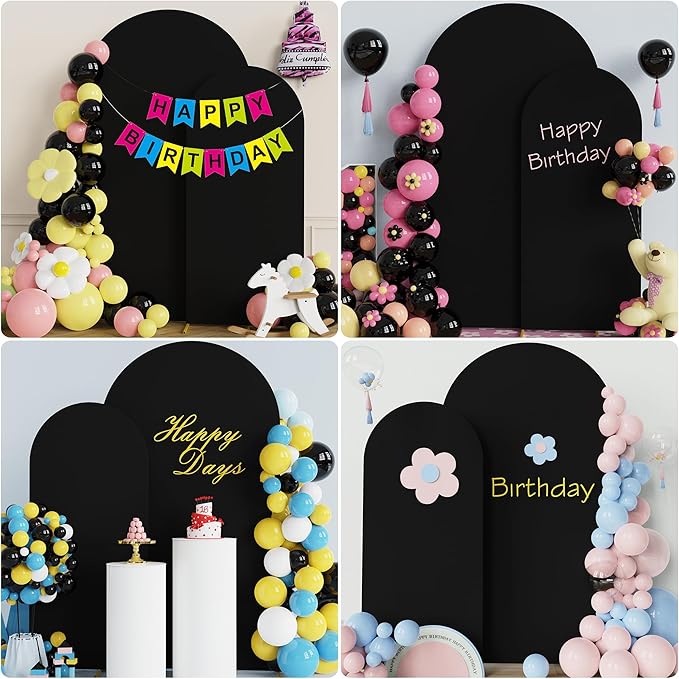 Wokceer Wedding Arch Backdrop Cover 7.2FT, 6FT Spandex Fitted Wedding Arch Stand Covers 2 Set Round Top Chiara Backdrop Stands Cover for Birthday Party Ceremony Banquet Decoration Black