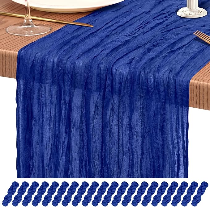 20 Pack Royal Blue Cheesecloth Table Runner 10FT Boho Gauze Cheese Cloth Table Runners Romantic Rustic Sheer Table Decorations for Wedding Party Baby Shower Birthday Holiday Home