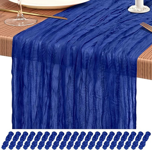 20 Pack Royal Blue Cheesecloth Table Runner 10FT Boho Gauze Cheese Cloth Table Runners Romantic Rustic Sheer Table Decorations for Wedding Party Baby Shower Birthday Holiday Home