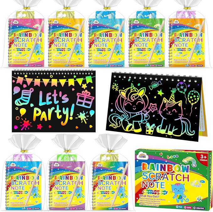 ZMLM 4 Pack Scratch Art Party Favors: Birthday Party Favors for Kids 4-8, Bulk Rainbow Scratch Notebook Paper Pads, Goodie Bags Stuffers Girls Boys Classroom Gifts Crafts Toys Easter Basket Stuffers