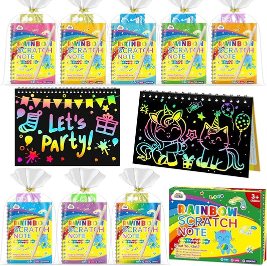 ZMLM 4 Pack Scratch Art Party Favors: Birthday Party Favors for Kids 4-8, Bulk Rainbow Scratch Notebook Paper Pads, Goodie Bags Stuffers Girls Boys Classroom Gifts Crafts Toys Easter Basket Stuffers
