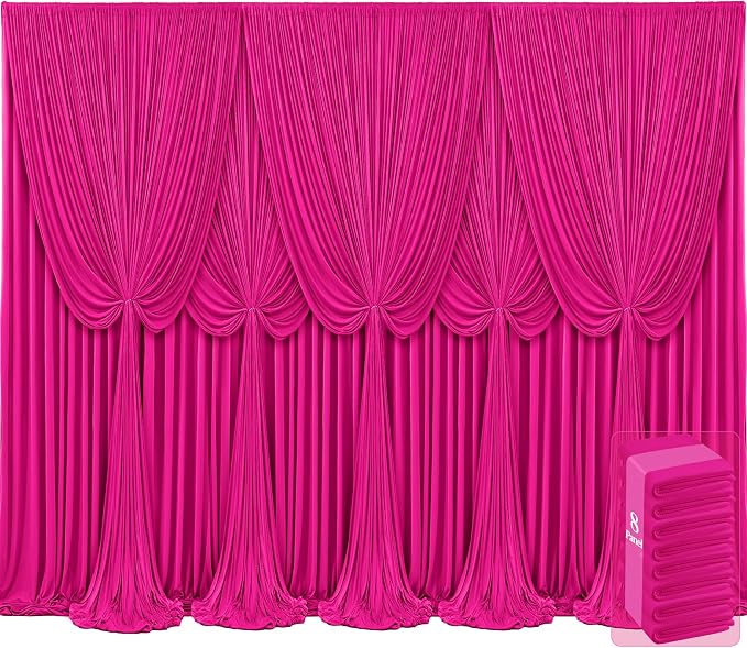 8 Panels Hot Pink Backdrop Curtains for Wedding Party Wrinkle Free Backdrops Curtain Drapes Fabric Decorations Fuchsia Photo Back Drop for Baby Shower Photography Stage Reception 40ft(W) x 12ft(H)