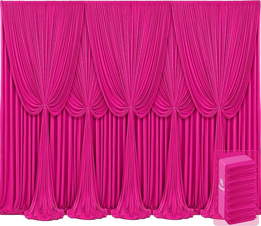 8 Panels Hot Pink Backdrop Curtains for Wedding Party Wrinkle Free Backdrops Curtain Drapes Fabric Decorations Fuchsia Photo Back Drop for Baby Shower Photography Stage Reception 40ft(W) x 12ft(H)
