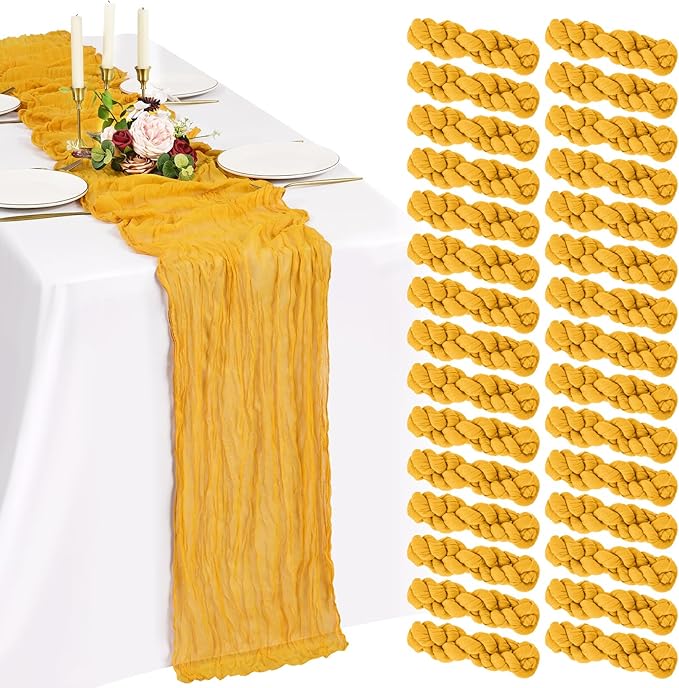 30 Pack Cheesecloth Table Runner 10FT Gold Table Runner Boho Gauze Cheese Cloth Table Runners Long Rustic Sheer Table Decorations for Wedding Party Baby Bridal Shower Birthday Holiday Home