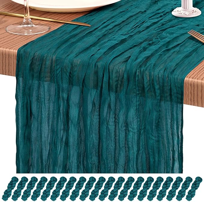 20 Pack Teal Cheesecloth Table Runner 10FT Boho Gauze Cheese Cloth Table Runners Romantic Rustic Sheer Table Decorations for Wedding Party Baby Shower Birthday Holiday Home