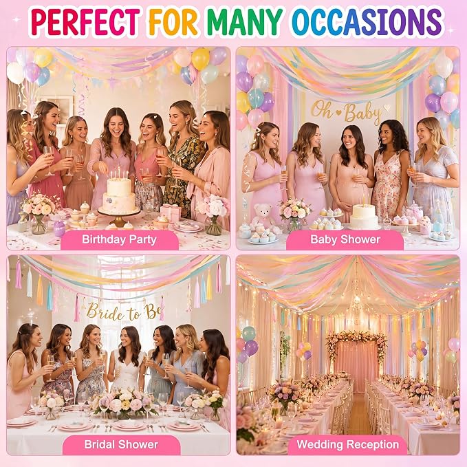 Sabary 40 Pcs Pastel Birthday Party Decorations Set, 738ft Pastel Crepe Paper Streamers, 6 Rainbow Pennant Banner Flags and 25 Pcs 12'' Macaron Balloons for Wedding Birthday Party Hanging Decor