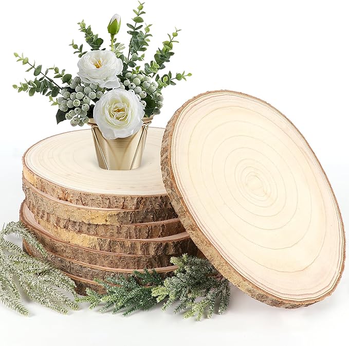 Adrattnay 8pcs Wood Slices for Centerpieces 12-13Inches, Round Paulownia Wood Circles for Table Decor, Rustic Wedding, Baby Shower, Party, Home Decoration and DIY Crafts
