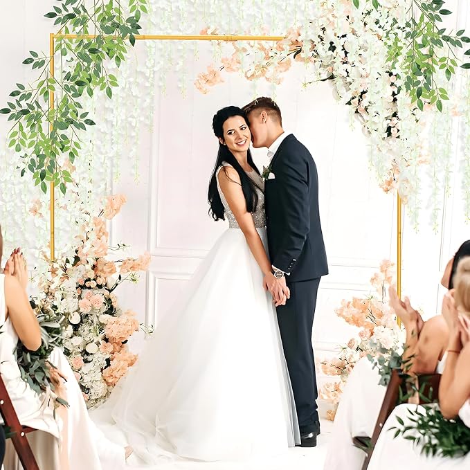 Backdrop Stand 6.6FT Wedding Arch Backdrop Stand Heavy Duty Gold Square Metal Balloon Arch Stand for Wedding, Birthday Party, Baby Shower Celebration Decorations