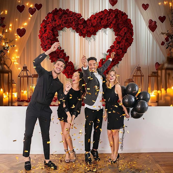8X6ft Engagement Party Backdrop Red Love Heart Photography Background, Romantic Wedding Bridal Party Background Decor Love Heart Backdrop Banner Portrait Photo Studio Booth Props