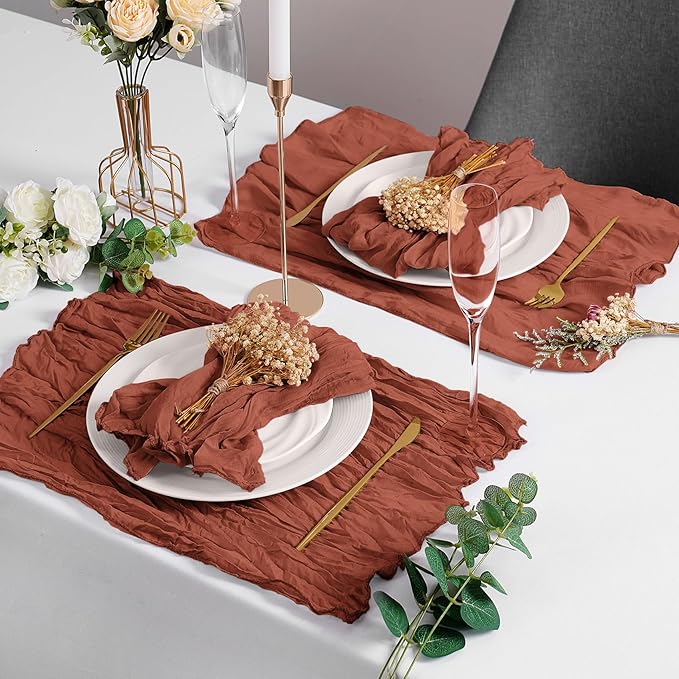LZY 120 Pack Gauze Cheesecloth Napkins 20x20 Inch Dinner Cloth Napkins, Soft Boho Table Napkins Rustic Wrinkled Cheese Cloth Napkins Bulk for Wedding Party Baby Shower Event Decor (Terracotta)