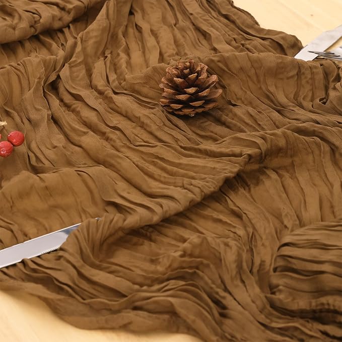 3 Pack Light Brown Cheesecloth Table Runner 120 Inch 10FT Cheese Cloth Fabric Runners for Jungle Theme Party, Boho Decor, Retro Decoration