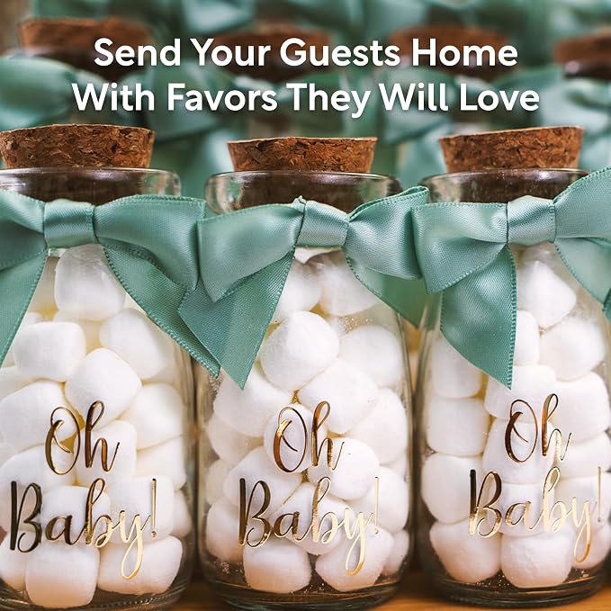 Ethisa 96 Pack Oh Baby Woodland Milk Glass Bottles with Ribbons and Stickers - Vintage Baby Shower Favors for Guests and Table Centerpieces - Gender Neutral Eucalyptus Decorations - Safari Theme
