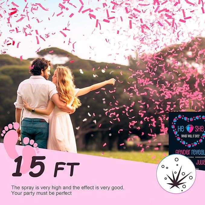 POPUPARTY 2 Pack Pink Gender Reveal Fire Extinguishers with 4 Pack Pink Confetti Cannons for Baby Girl Gender Reveal Party