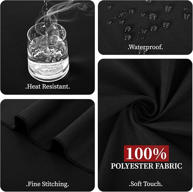 8 Pack Black Rectangle Tablecloth 60 x 102 Inch, Waterproof Polyester Table Cloth for 6 Foot Tables, Black Tablecloths Stain and Wrinkle Resistant Washable Fabric Table Cover for Party Dining Wedding