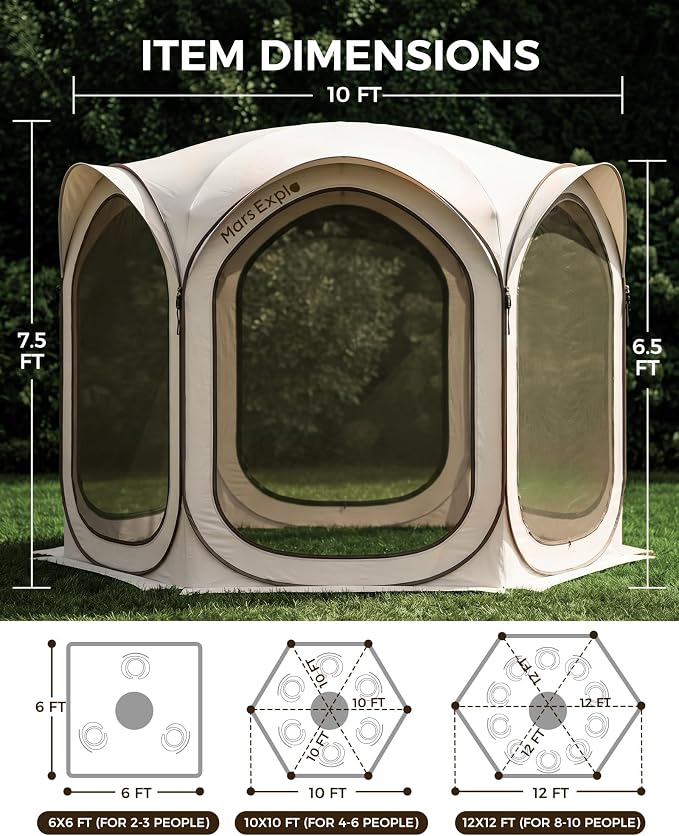 Screen Pop Up House Room Tent, Canopy Sun Shade Shelter for Camping, Patio, Backyard, Deck & Outdoor Activities, Portable Gazebo, 10'x10'