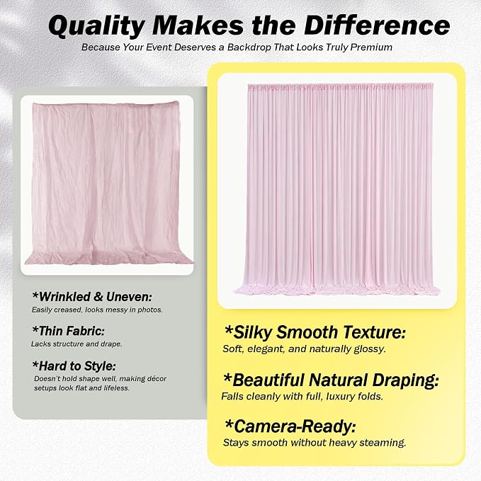 20ft×12ft Pink Backdrop Curtains for Wedding Parties, 4 Panels Wrinkle Free Polyester Photo Backdrop Drapes Back Drop Cloth for Birthday Photography Background