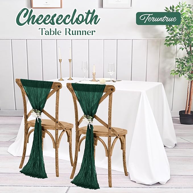 20 Pack Emerald Green Table Runner 10FT Long Cheesecloth Table Runner Cheese Cloth Gauze for Wedding Party Birthday Decoration-Emerald Green