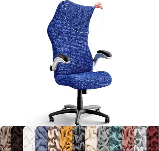 PAULATO BY GA.I.CO. Office & Gaming Chair Slipcover - Stretch Computer Desk Chair Cover with Zipper - Fabric Slipcovers - 1-Piece Form Fit Cover - Microfibra Collection - Blue (Office Chairs)