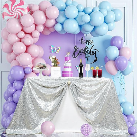 PartyDelight Sequin Tablecloth Silver Sparkly Rectangular Table Cloth Wedding Sweetheart Christmas 48"x72"