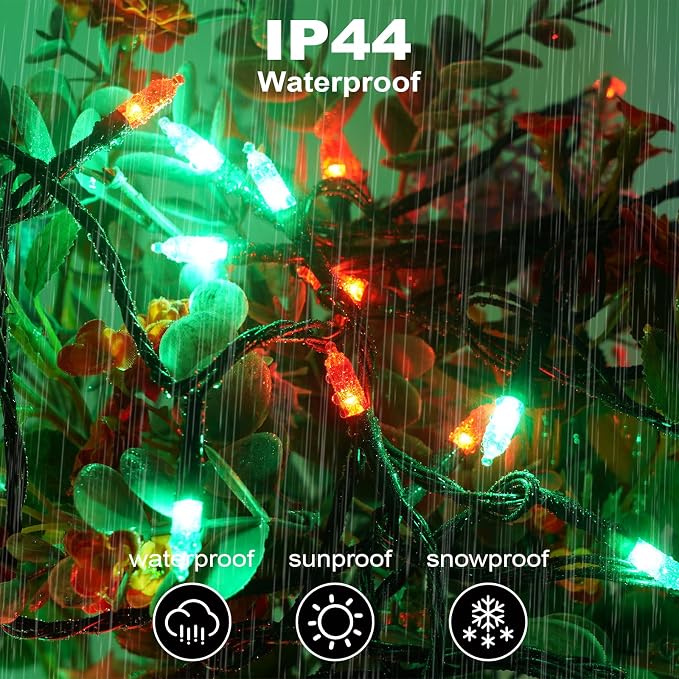 Christmas Lights - 98ft 2 Pack 150 Count Connectable Waterproof Led Fairy Lights Bulbs for Indoor Outdoor Christmas Tree Wedding Valentine's Day Decor (Red Green, 150 Count - 2 Pack)
